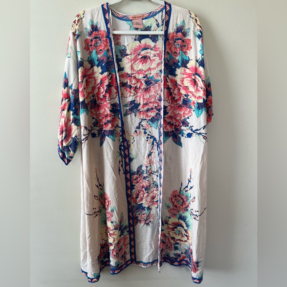 Flying Tomato cardigan kimono boho women M/L open front floral lightweight layer